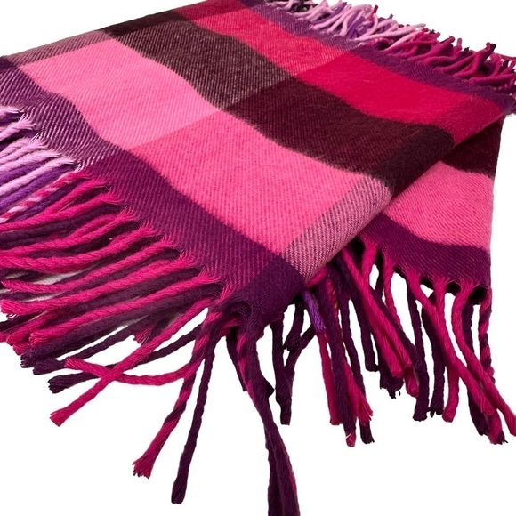 V.FRASS Cashmink Pink Purple Plaid Fringe Scarf - Picture 5 of 5